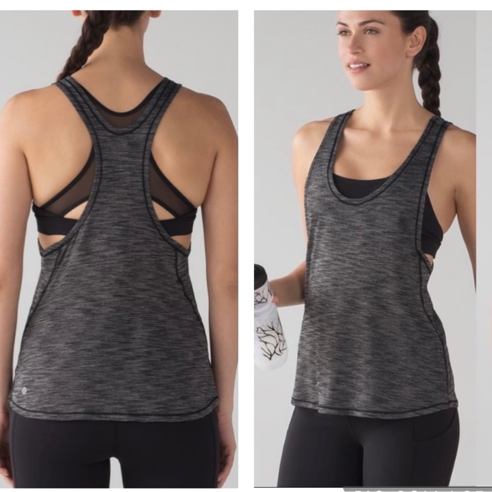 Lululemon Glide and Stride Tank size 4 Heathered black grey cutout Racerback bra